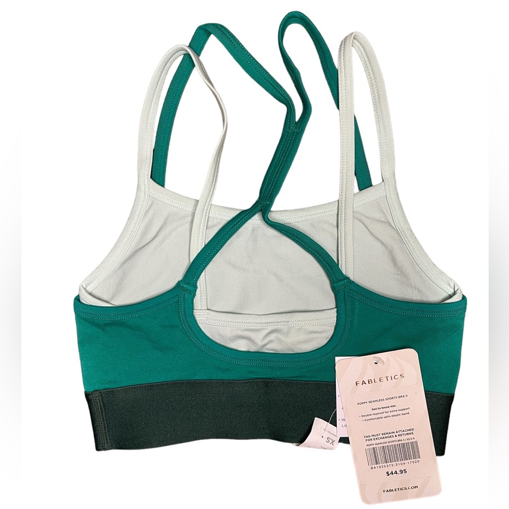 NWT Fabletics Women's Poppy Seamless Bra II Size XSmall Sycamore Shine/Ivy 💚 - Picture 2 of 2